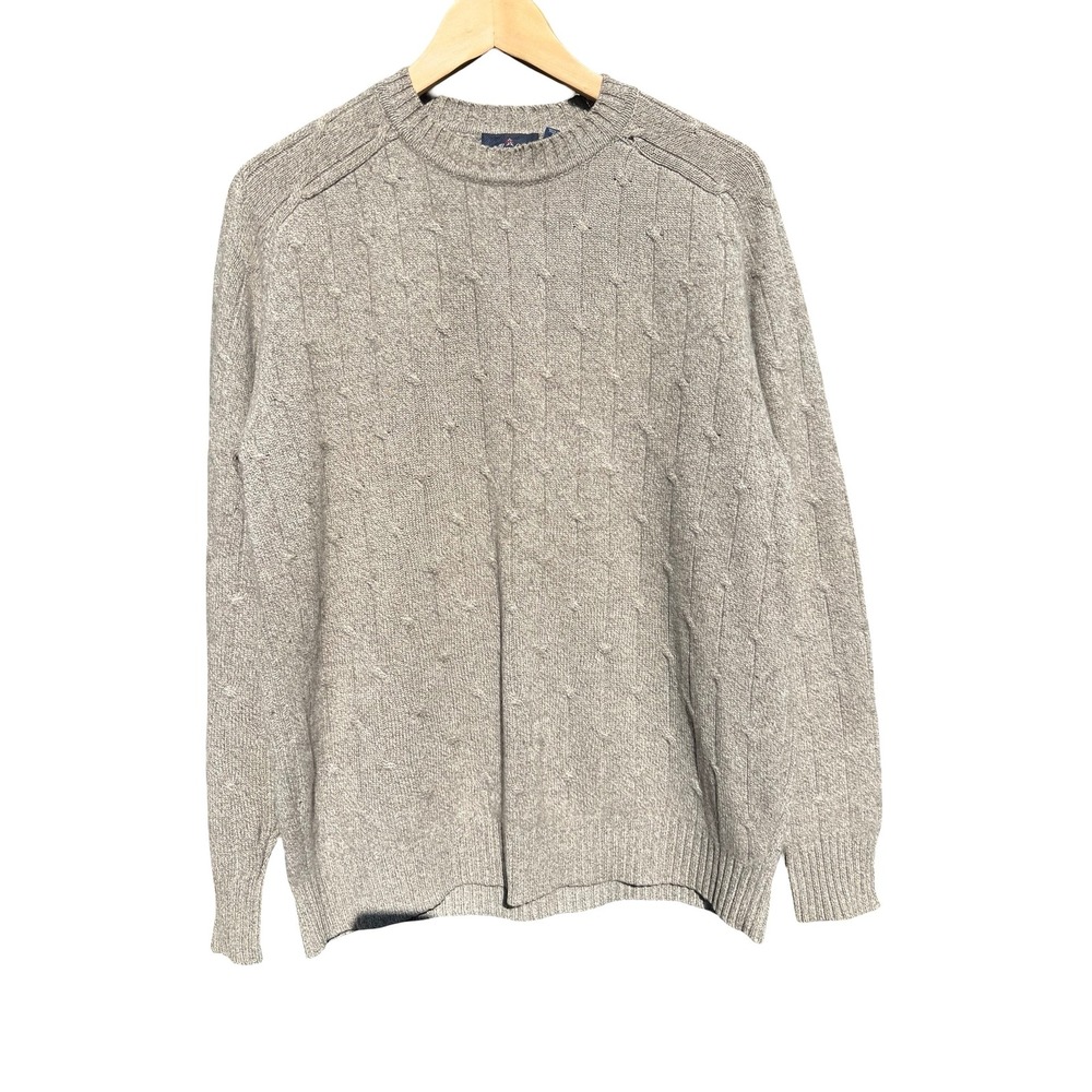Allen Solly Mens Gray-Brown 100% Cashmere Cable Knit Crew Neck Luxe L Sweater